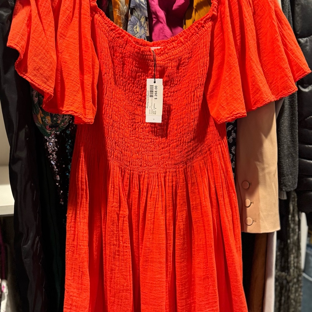 VELVET Bright Red Smocked Dress